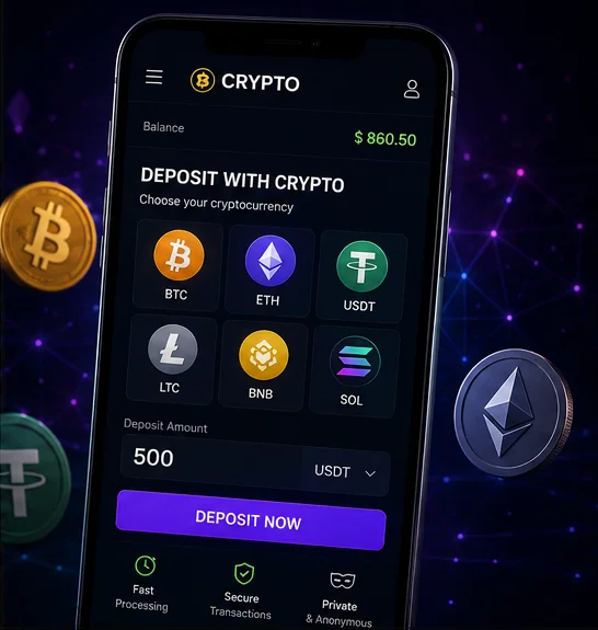 Εικονίδια μεθόδων πληρωμής crypto στο Vavada: Bitcoin, Ethereum, Litecoin και USDT